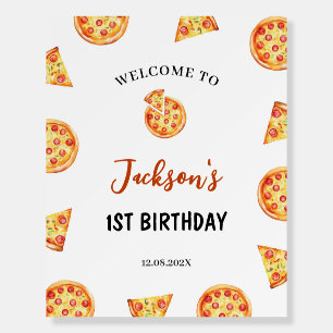 Modern Pizza Birthday Party Welcome Sign