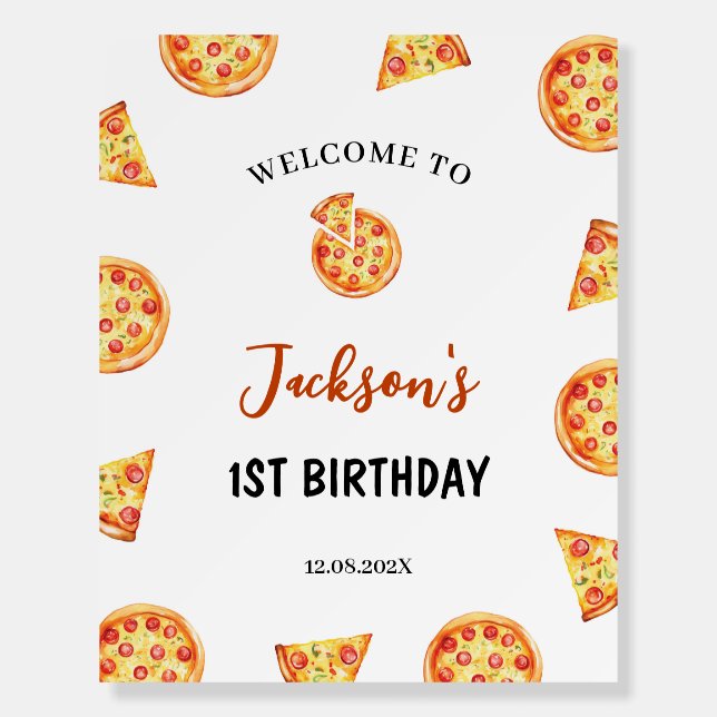 Modern Pizza Birthday Party Welcome Sign (Front)
