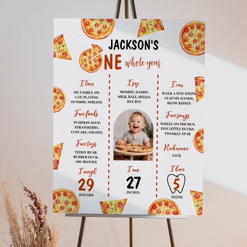 Modern Pizza Birthday Photo Milestone Poster