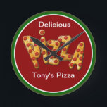 Modern Pizza Custom Business Wall Clock<br><div class="desc">Custom Pizza and Italian restaurant business wall clocks you can customize online with your business name by replacing our text template to make this your own. Hang it in a Pizza restaurant or your home office.</div>
