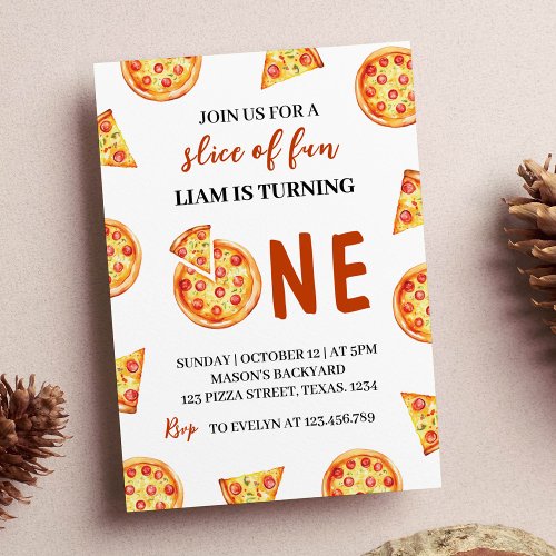 Modern Pizza First Birthday Invitation