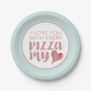 Modern Pizza My Heart Valentine's Party Paper Plates