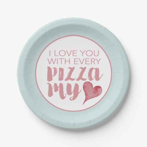 Modern Pizza My Heart Valentines Party Paper Plates