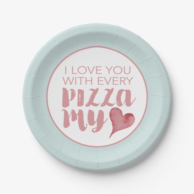 Modern Pizza My Heart Valentine's Party Paper Plates (Front)