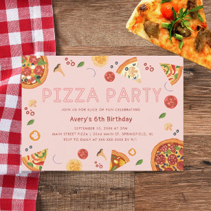 Modern Pizza Party Any Year Birthday Invitation