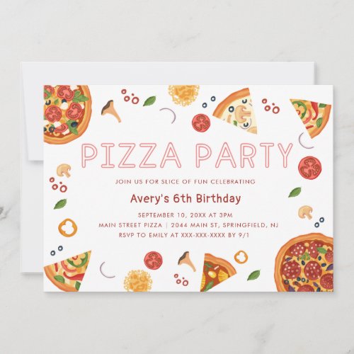 Modern Pizza Party Any Year Birthday Invitation