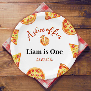 Modern Pizza Party Birthday Paper Plates
