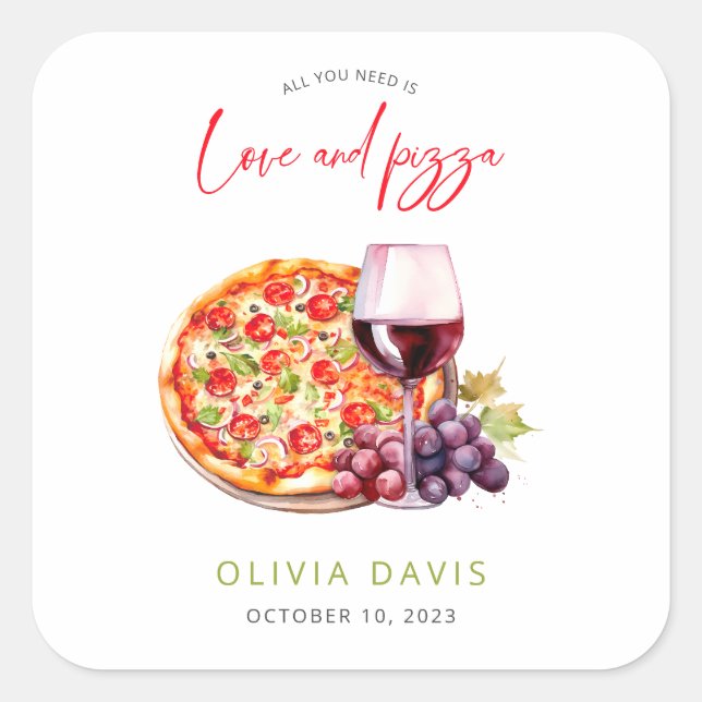 Modern Pizza Party Bridal Shower Square Sticker (Front)