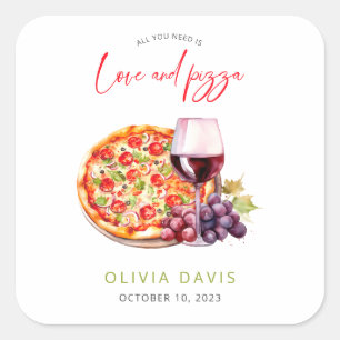 Modern Pizza Party Bridal Shower Square Sticker