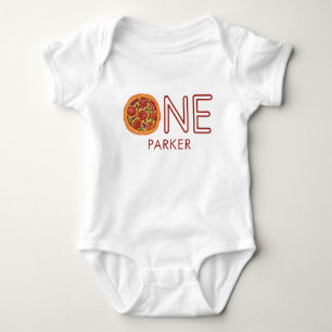 Modern Pizza Party First Birthday Personalized Bab Baby Bodysuit