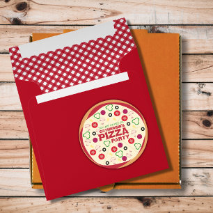 Modern Pizza Party Kids Birthday Classic Round Sticker