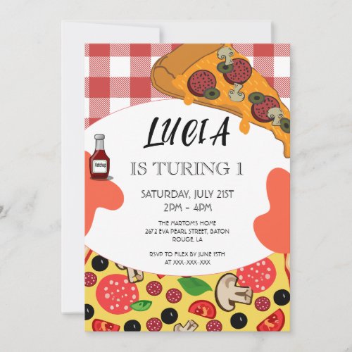Modern Pizza Slice 1st Birthday Invitation