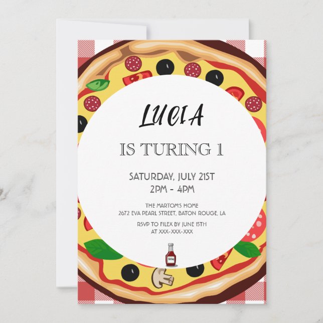 Modern Pizza Slice 1st Birthday Invitation (Front)
