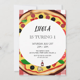Modern Pizza Slice 1st Birthday Invitation