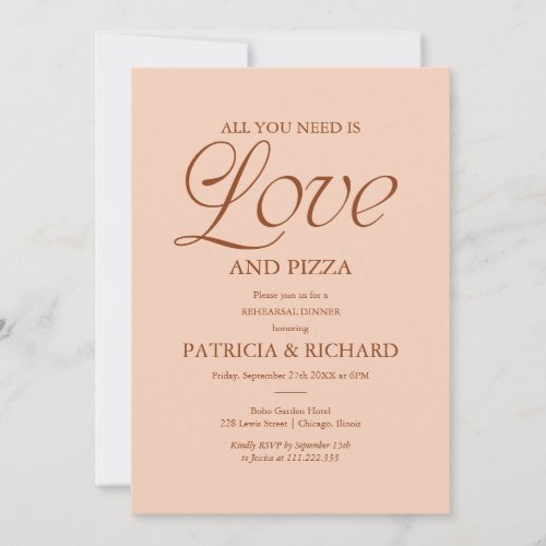 Modern Pizza Wedding Rehearsal Soft Peach Invitation