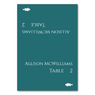 Modern Place Cards-Fish Icon-Emerald Green- Table Number