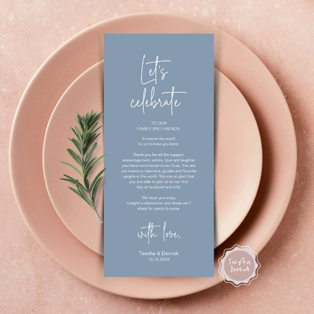 Modern Place Setting Dinner Party Thank You Card (Let's Celebrate, Wedding Dinner Place Setting Thank You Card, Modern Plate Decor, in Dusty Blue)
