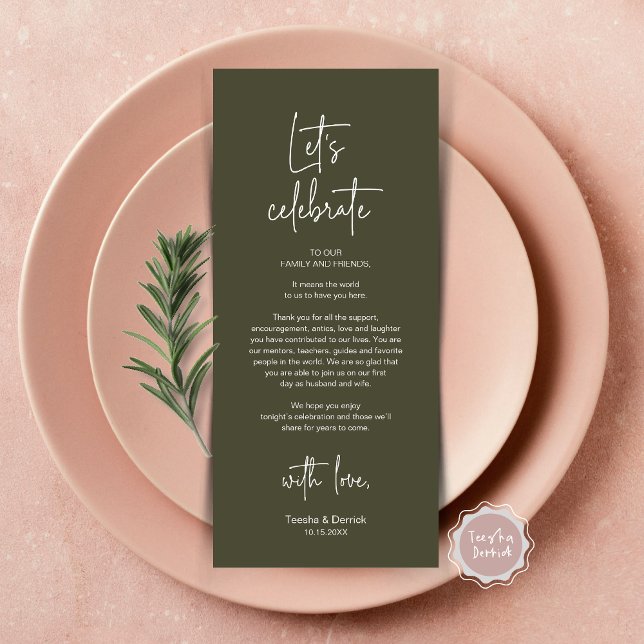 Modern Place Setting Dinner Party Thank You Card (Let's Celebrate, Wedding Dinner Place Setting Thank You Card, Modern Plate Decor, Olive Green)