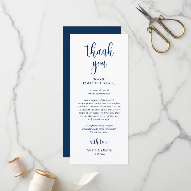 Modern Place Setting Thank You, Navy Blue Card (Front/Back In Situ)