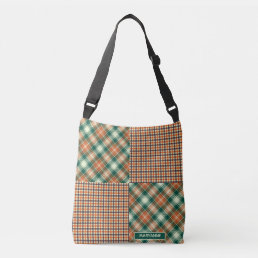Modern Plaid and Checked Pattern Green Orange Crossbody Bag