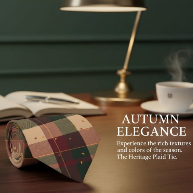 Modern Plaid Autumn Design with Falling Leaves Neck Tie (Creator Uploaded)