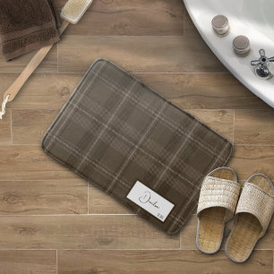 Modern Plaid Brunette Bath Mat