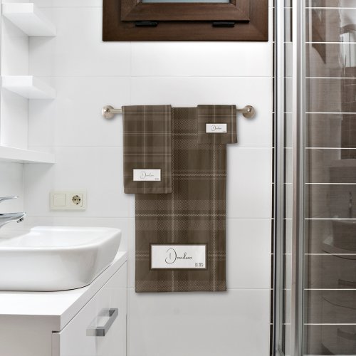 Modern Plaid Brunette Bath Towel Set