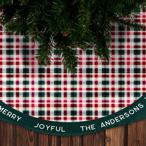 Modern Plaid Christmas  Happy Merry Joyful Brushed Polyester Tree Skirt