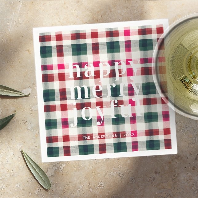 Modern Plaid Christmas | Happy Merry Joyful Napkins (Creator Uploaded)