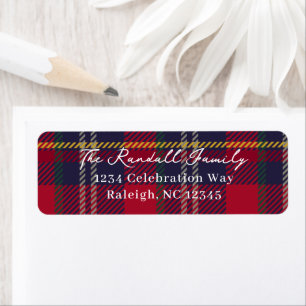 Modern Plaid Christmas Holiday Card Return Address Label