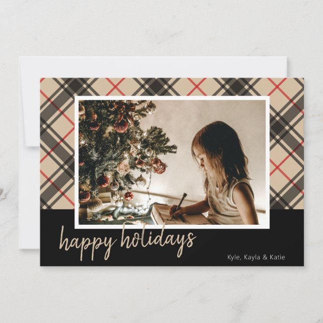 Modern Plaid Christmas Photo Card | 2 Photos (Front)