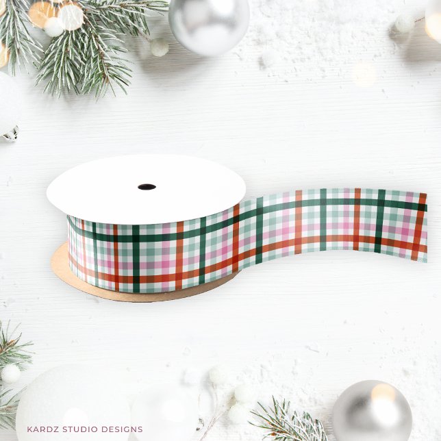 Modern Plaid Christmas  Satin Ribbon (Ribbon shown in 1.5 in. Choose size and style, satin or grosgrain.)