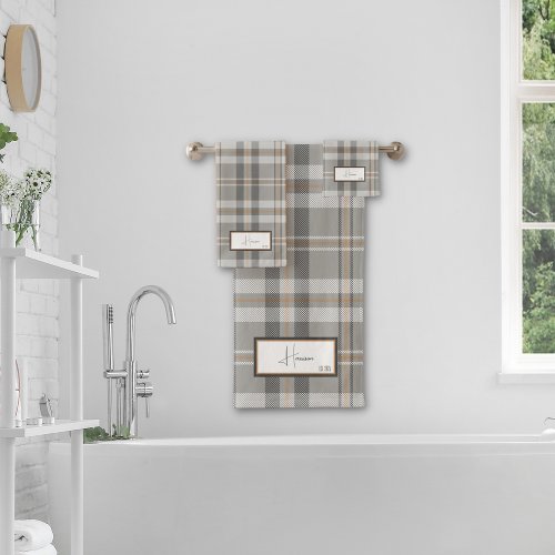 Modern Plaid Cloud Gray Bath Towel Set