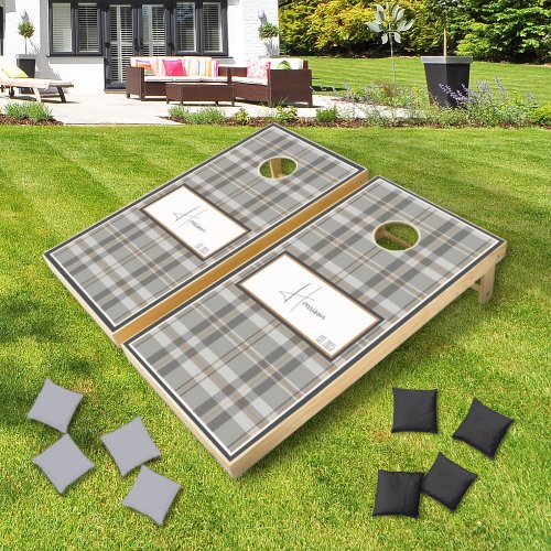 Modern Plaid Cloud Gray Cornhole Set