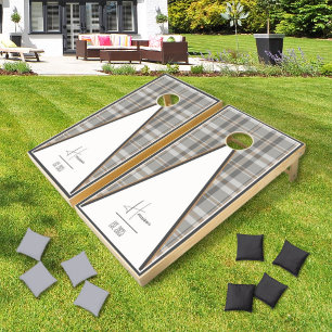 Modern Plaid Cloud Gray Triangle Cornhole Set