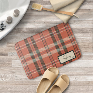 Modern Plaid Coral Bath Mat
