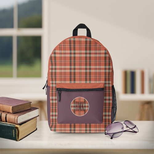 Modern Plaid Coral Printed Backpack