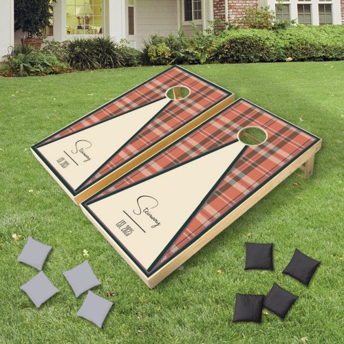 Modern Plaid Coral Triangle Cornhole Set