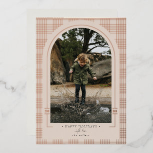 Modern Plaid Dusty Rose & Rose Gold Foil Holiday Card