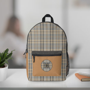 Modern Plaid Fossilized Gray Printed Backpack