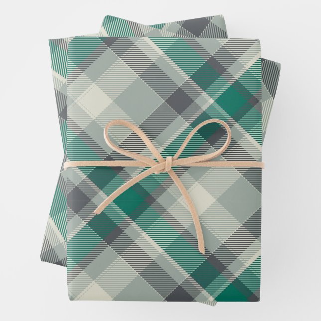 Modern Plaid Gingham Merry Christmas Holiday Wrapping Paper Sheets (In situ)