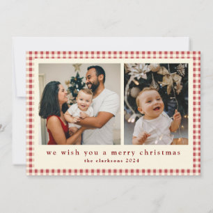 Modern Plaid Greenery Photo Merry Christmas Holiday Card