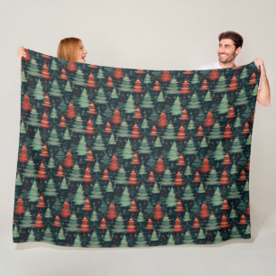 Modern Plaid Holiday christmas trees Fleece Blanket