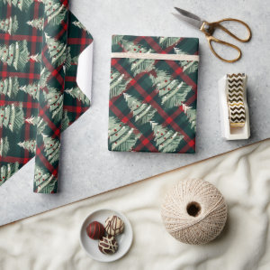 Modern Plaid Holiday christmas trees Wrapping Paper