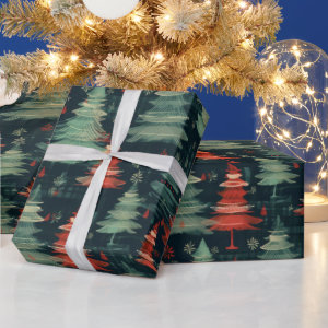 Modern Plaid Holiday christmas trees Wrapping Paper