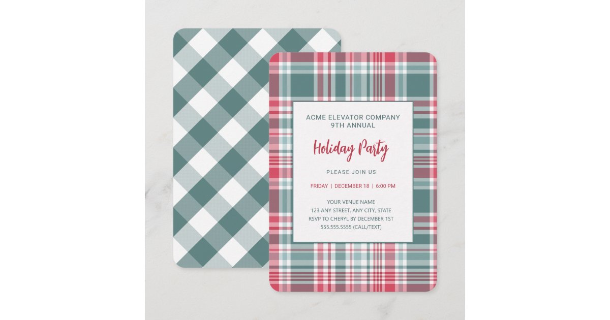 Modern Plaid Holiday Party Invitation | Zazzle