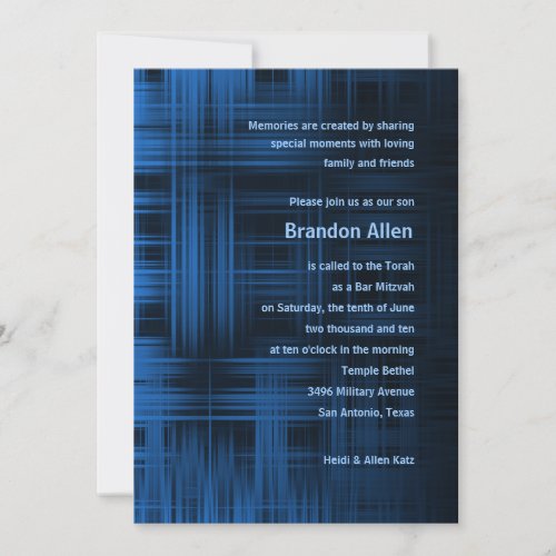 Bar Mitzvah Blue Modern Plaid Personalized Invitations
