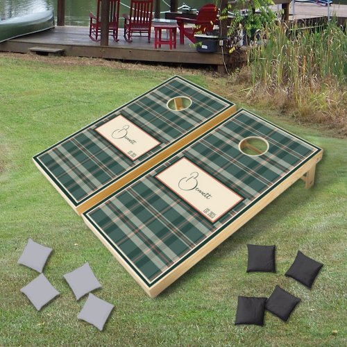 Modern Plaid Juniper Green Cornhole Set