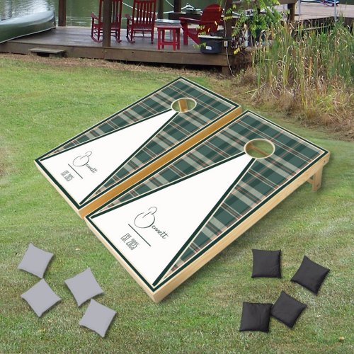 Modern Plaid Juniper Green Triangle Cornhole Set