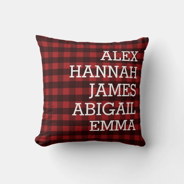 Modern Plaid Kids Names Personalized Family Throw Pillow (Front)